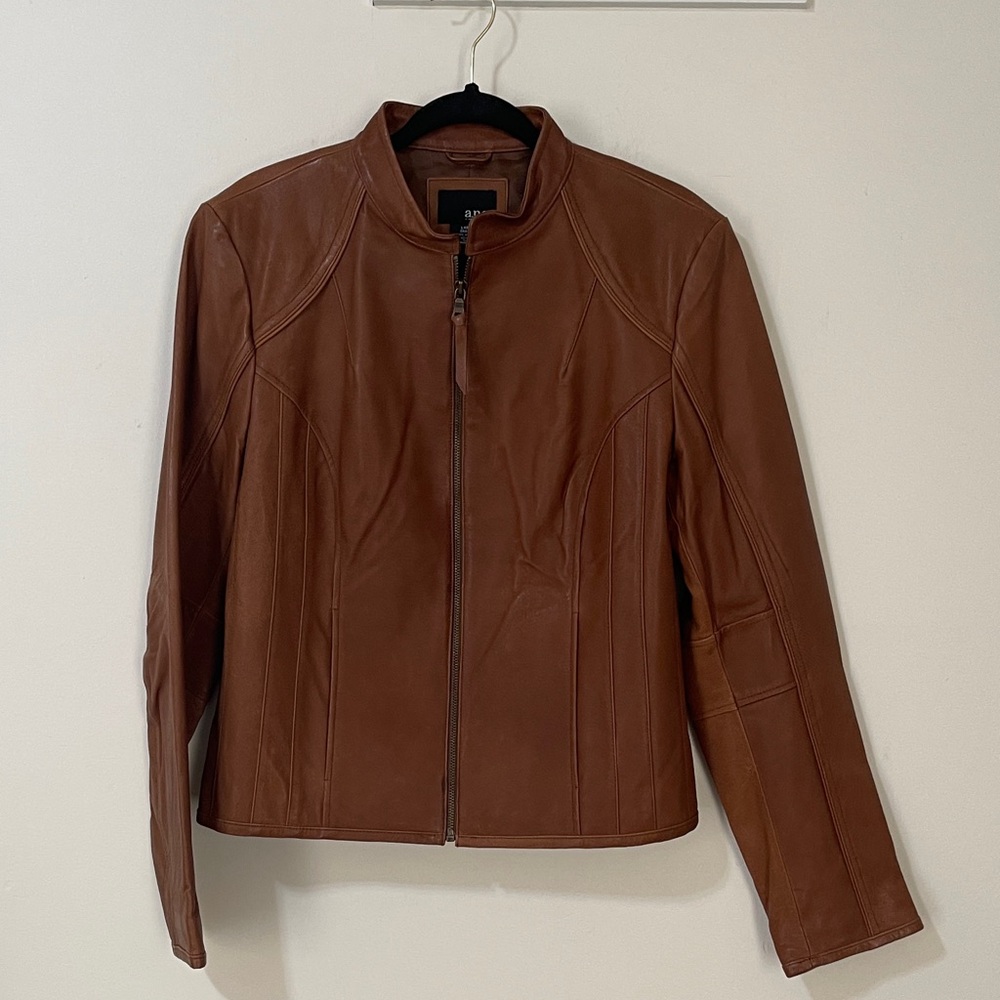 ☀️Sale ☀️a.n.a brown cognac leather jacket size large